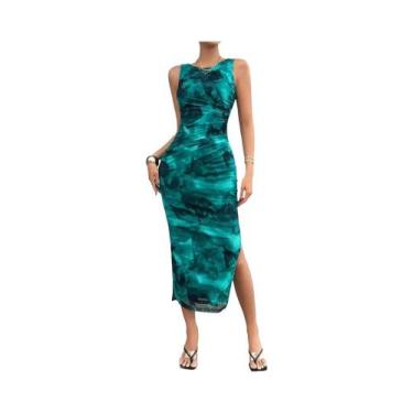 Imagem de Vestido Feminino Estampado Sem Mangas Com Efeito Emagrecedor, Moda Pri