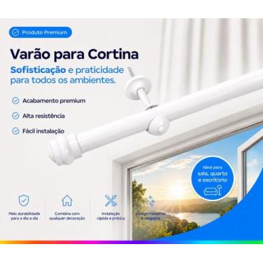 Imagem de Kit Varão Simples Metálico 2 Metros 19mm para Cortina Completo com Sup