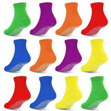 Imagem de Meias Antiderrapantes Para Crianças Até O Joelho 12 Pares Para Escola,
