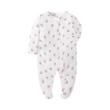 Imagem de Pijamas De Algodão Branco Unissex Para Bebês Recém-Nascidos Com Zíper 