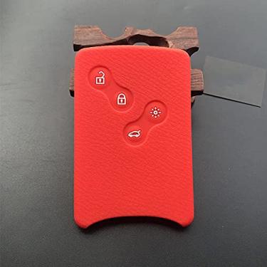 Imagem de YJADHU Capa de capa de chave de borracha de silicone para carro Shell 4 botões, adequado para Renault Clio Logan Megane 2 3 Koleos Scenic Card, vermelho