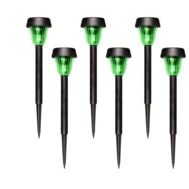 Imagem de Kit 06 Luminarias Espeto Solar Decoração Led Preto Abs Verde