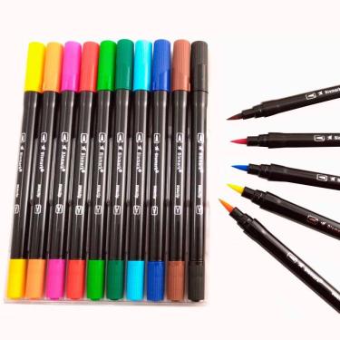 Imagem de Marcador Ponta Dupla Byzmark Dualtip 10 Cores Ponta Fina E Grossa - Pk0100d