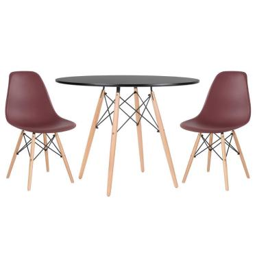 Imagem de KIT - Mesa redonda Eames 100 cm preto + 2 cadeiras Eiffel DSW