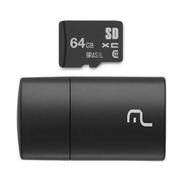 Imagem de Pen Drive 2 em 1 Leitor USB + Cartão de Memória Classe 10 64GB Preto Multilaser - MC164