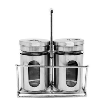 Imagem de Saleiro e Pimenteiro para Mesa com Suporte em Inox 