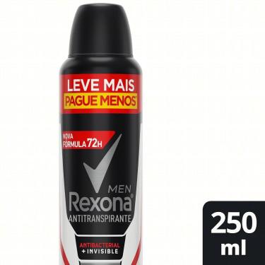 Imagem de Desodorante Antitranspirante Aerosol Masculino Rexona Antibacterial + Invisible 72 horas 250ml