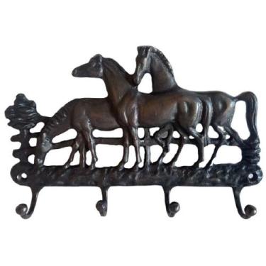 Imagem de Porta Chaves Cavalos Majestoso 4 Pinos Em Bronze Oxidado - Wilmil