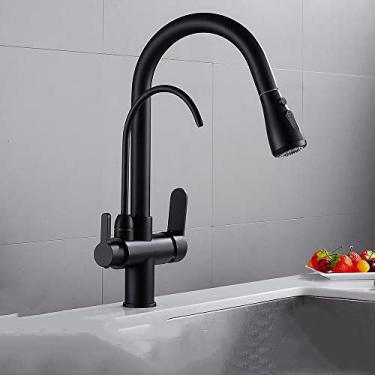 Imagem de Torneiras de cozinha para cozinha de parede guindaste para cozinha filtro de água torneira de três maneiras misturador de pia torneira de cozinha, 0195 preto fosco, China