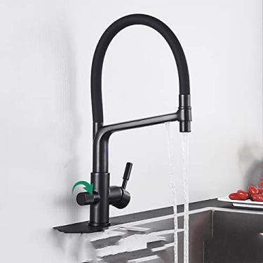Imagem de Torneira de cozinha de filtro escovado ouro 360 giratório torneiras de água pura para cozinha preto pull down purificação torneira misturador de água, preto fosco B, China