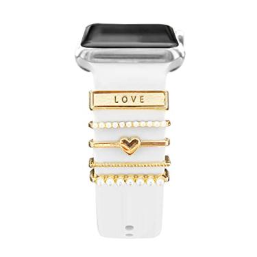 Imagem de ALMNVO Pacote com 5 pulseiras de silicone anéis decorativos Compatíveis com Apple Watch Charms 38/40/41/42/44/45mm,pingentes de diamante de metal para iWatch Series 7 6 5 4 3,acessórios para tiras