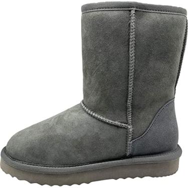 Imagem de ZEYIwearable Botas De Inverno De Neve De Pele De Carneiro Genuínas 11 Mulheres/10 Homens Cinza