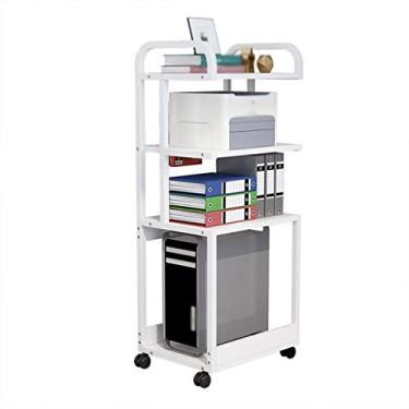 Imagem de Suporte de impressora de chão com moldura de metal resistente Rack de máquina de fax móvel multicamadas para prateleira de copiadora de scanner de escritório (3 camadas) Suporte de impressora para mesa (cor: branco)