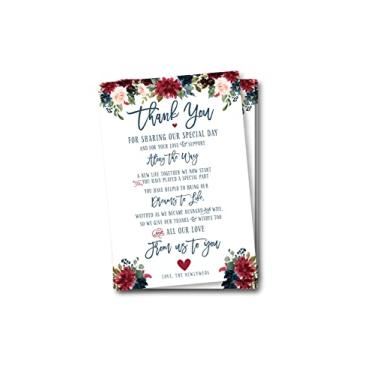 Imagem de 50 cartas de agradecimento de casamento bordô azul marinho, ótimo para adicionar peças centrais à sua mesa e decorações de casamento para recepções, pacote com 50 cartões