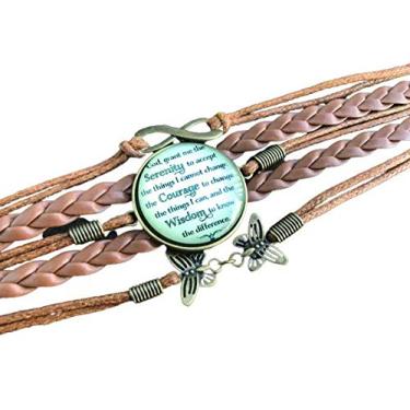 Imagem de Jewelry Pulseira de couro marrom oração da serenidade presente sobriedade - presente masculino ou feminino AA NA recuperação patrocinador ou esponjoso presente, Couro, Não conhecido