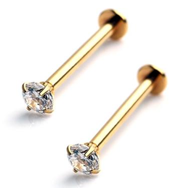 Imagem de Retentor de piercing Ruifan de zircônia cúbica transparente língua labret bochecha calibre 14 14 – 19 mm 2 – 4 peças