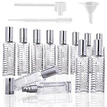 Imagem de YU FENG 12 frascos de spray atomizador de vidro transparente estilo Taj Mahal gravados vazios recarregáveis para óleo essencial de perfume, embalados com funis e dispensadores de pipetas