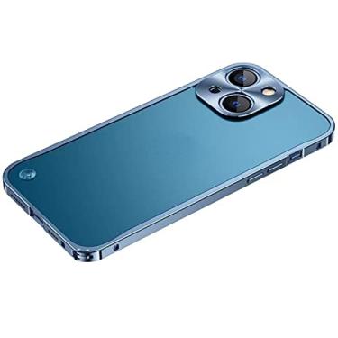 Imagem de Capa de metal verde para iPhone14 Pro max fina de alumínio anti-impressão digital compatível com iPhone11 12 13 Pro Max Mini XS XR 7 8 Plus SE2 (azul, iPhone13 Mini)