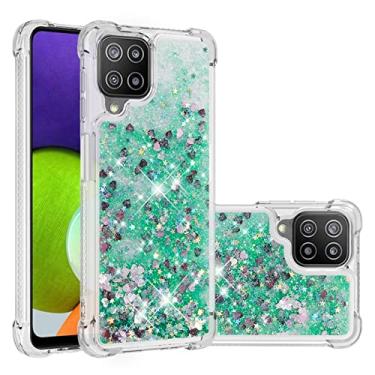 Imagem de Capa de celular Glitter Case para Samsung Galaxy A22 4G. Caso para mulheres meninas feminino sparkle líquido luxo flutuante moto rápido transparente macio Tpu. Capa de celular (Color : Green heart)