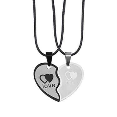 Imagem de CNBPIC Colar Costura Casal 3.5 * 3Cm Pingente de Aço Inoxidável 50Cm Corrente Joias Presente