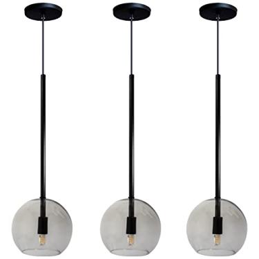 Imagem de Kit 3 Pendente Lux Preto Globo Vidro Fumê + Led