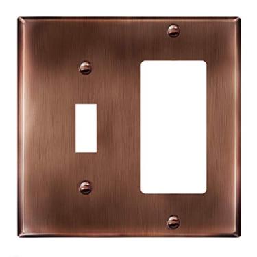 Imagem de (Standard Size, Antique Copper) - ENERLITES Combination Toggle Switch & Decorator Receptacle Metal Wall Plate, Stainless Steel Outlet Cover, Corrosion-Resistant, Standard Size 2-Gang 11cm x 12cm , 771131-AC, Antique Copper