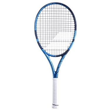 Imagem de Babolat Raquete de tênis Pure Drive Lite – corda com 16 g White Babolat Syn Gut em tensão de alcance médio (aderência de 11,4 cm)