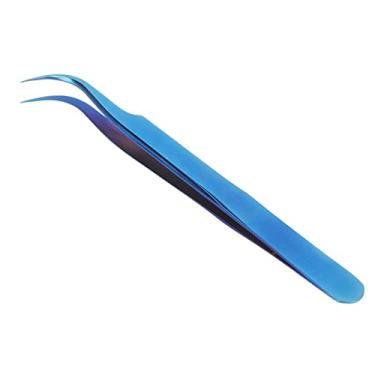 Imagem de Pinça de Extensão de Cílios, Aplicador de Cílios de Ponta Precisa Azul Pinça Ferramenta de Maquiagem para Arte de Unhas para Salão de Beleza (Pinças curvas)