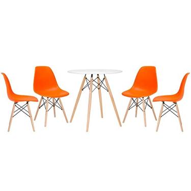 Imagem de Loft7, Kit - Mesa redonda Eames 70 cm branco + 4 cadeiras Eiffel Dsw Laranja