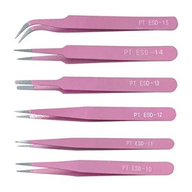 Imagem de Kit 6 Pinças Anti Estática Artesanato Eletrônica Estética (ROSA)