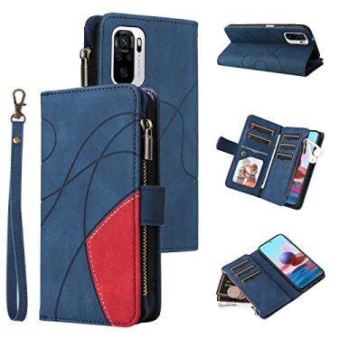 Imagem de Hee Hee Smile Capa carteira para Samsung Xiaomi Poco M5S Premium Couro PU Bolsa Magnética Zíper Bolso Slots para Cartão com Alça de Pulso Capa Azul
