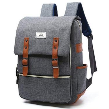 Imagem de Mochila vintage para notebook/viagem, escola, escola, estudante, para meninos, meninas, homens e mulheres, mochila casual impermeável, mochila para esportes ao ar livre, para laptop e notebook de 15,6 polegadas, cinza