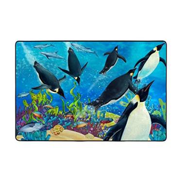 Imagem de The Coral Reef Penguin Tapete de 1,5 m x 1,8 m Tapete antiderrapante macio para decoração de ambientes internos e externos, tapete leve e moderno para quarto, sala de jantar, escritório, cozinha
