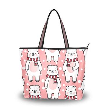 Imagem de ColourLife Bolsa de ombro com alça superior, urso polar com cachecol, bolsa de ombro para mulheres e meninas, Multicolorido., Large
