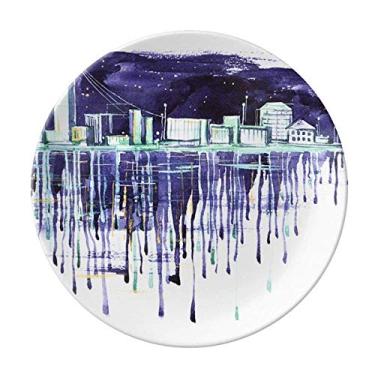 Imagem de Prato decorativo de aquarela Night Starry Sky Modern City Salver de porcelana Prato de jantar