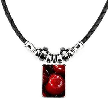 Imagem de DIYthinker Pingente de corda de couro com pingente de cereja com imagem de frutas vermelhas temperadas