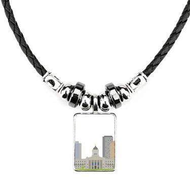 Imagem de DIYthinker Colar moderno com pingente de corda de couro Torque de joias e prédios de cidade do Canadá