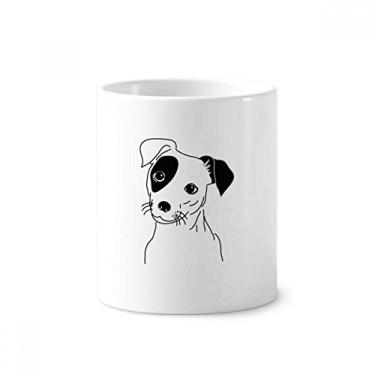 Imagem de Suporte de caneta de escova de dentes com estampa de ilustração preta de cachorro de desenho animado com suporte de cerâmica