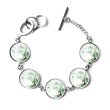 Imagem de DIYthinker Bracelete com pingente de corrente em aquarela estilo chinês com tristeza Waterfront