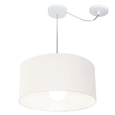Imagem de Lustre Pendente com Desvio de Centro Cúpula Tecido 45x25 cm, Vivare Iluminação, Pendente4228 BR, Branco, Médio