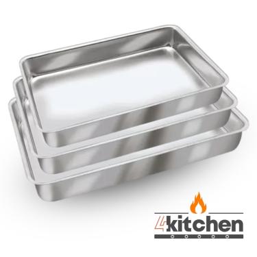 Imagem de Jogo Kit 3 Assadeiras Forma Retangular Alumínio Qualidade