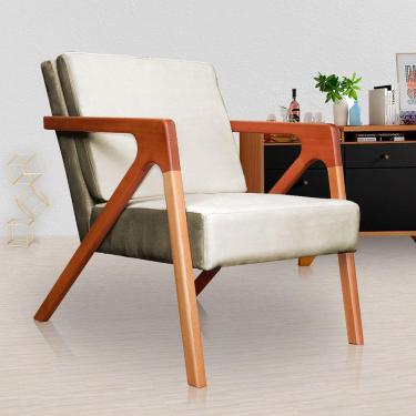 Imagem de Poltrona Decorativa Braços de Madeira Sala de Estar Monalisa Veludo Bege - LM DECOR