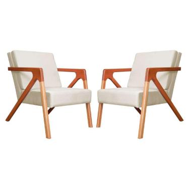 Imagem de Conjunto 2 Poltronas Monalisa Com Braços de Madeira Veludo Bege - LM DECOR