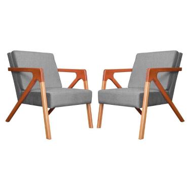 Imagem de Conjunto 2 Poltronas Monalisa Com Braços de Madeira Suede Cinza - LM DECOR