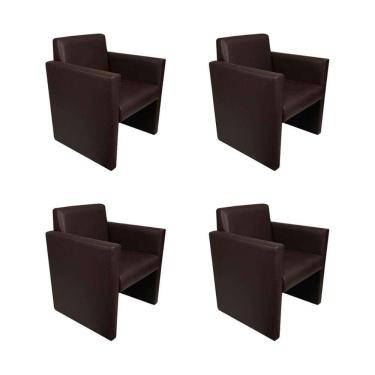 Imagem de Kit 4 Poltronas Nina Slim 1 Lugar Pé Fechado - Marrom Café - Cor: Marrom