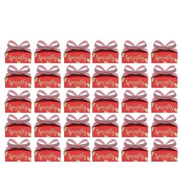 Imagem de QANYEGN Caixas De Doces De Laço De 30 Peças, Caixas De Presente De Papelão, Embalagens De Biscoitos Duráveis para Festas, Natal, Aniversários, Casamentos(Vermelho)