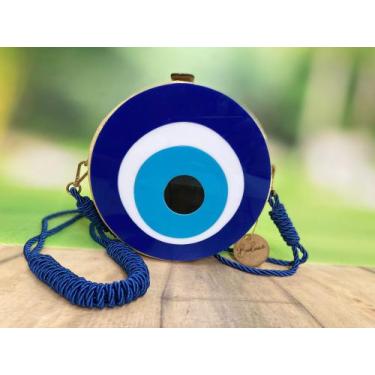 Imagem de Bolsa De Palha Redonda Olho Grego Azul - Badauê