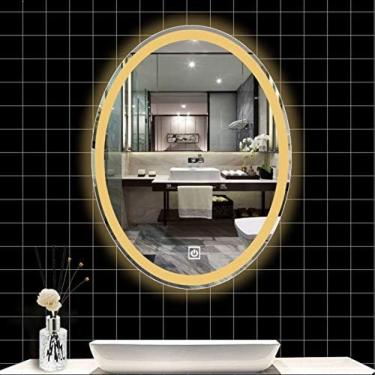 Imagem de Espelho Oval, Espelho De Banheiro LED Iluminado Com Botão De Toque, Luz De Fundo, Penteadeira,Luz Quente 2800-3200k,600x800mm,Striking44