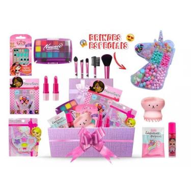 Kit de maquiagem infantil para meninas, conjunto completo de malas