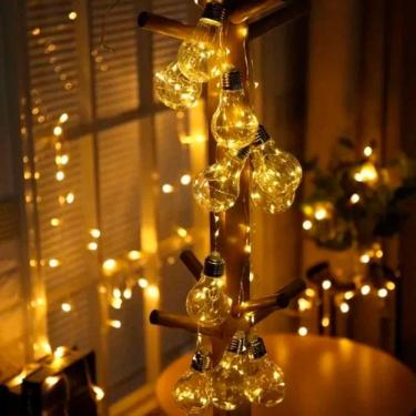 Imagem de Luz de Natal Cordão 10 Lâmpadas Incandescentes 100 Leds Warm Fio Arame Bivolt 4,0 Mts 